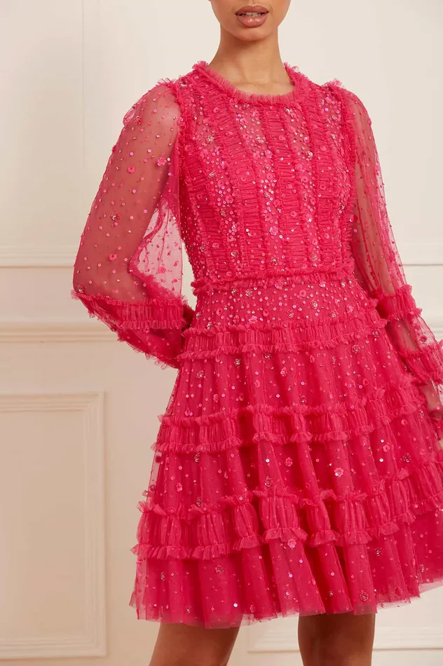 Needle and Thread Violet Shimmer Micro Mini Dress Pink Women Embellished Dresses Needle and Thread Violet Shimmer Micro Mini Dress Pink Women Embellished Dresses