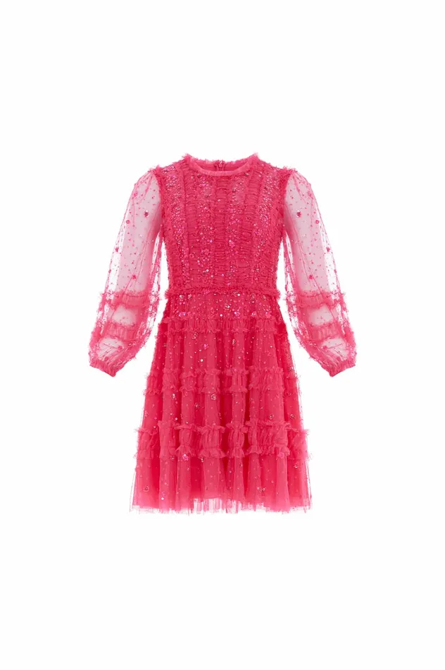 Needle and Thread Violet Shimmer Micro Mini Dress Pink Women Embellished Dresses Needle and Thread Violet Shimmer Micro Mini Dress Pink Women Embellished Dresses