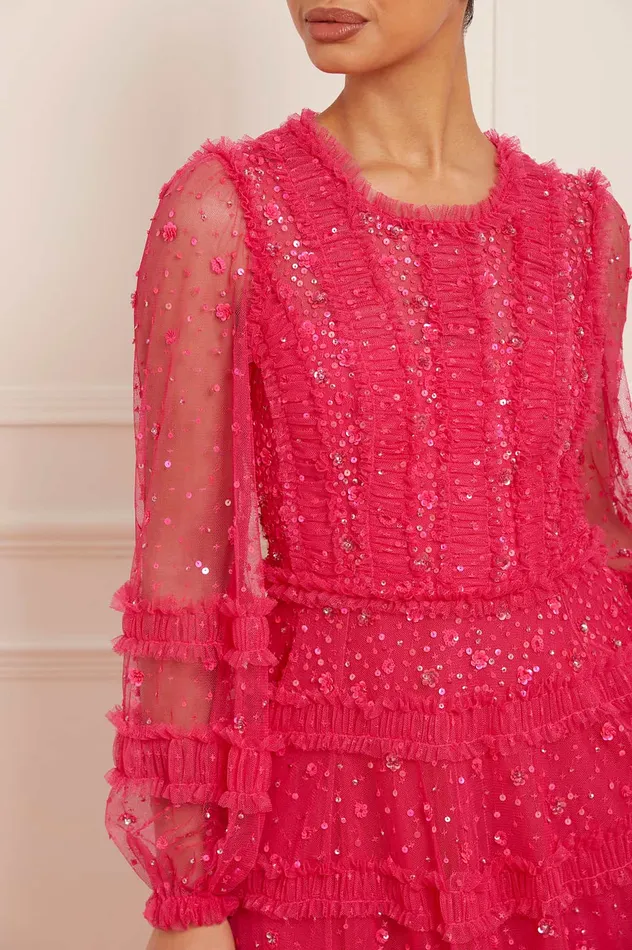 Needle and Thread Violet Shimmer Micro Mini Dress Pink Women Embellished Dresses Needle and Thread Violet Shimmer Micro Mini Dress Pink Women Embellished Dresses