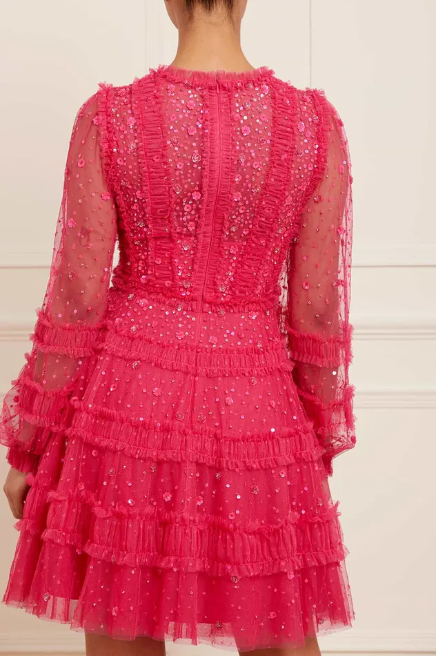 Needle and Thread Violet Shimmer Micro Mini Dress Pink Women Embellished Dresses Needle and Thread Violet Shimmer Micro Mini Dress Pink Women Embellished Dresses