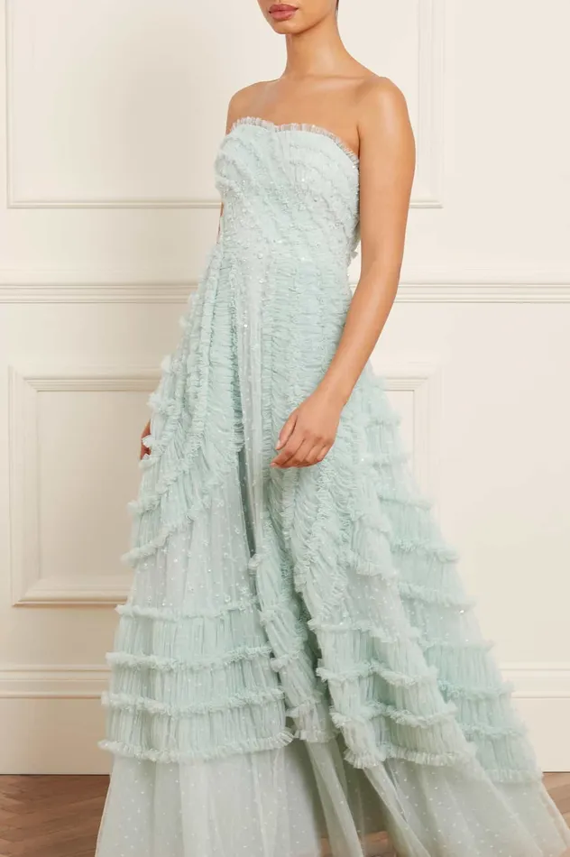 Needle and Thread Violet Shimmer Strapless Gown Green Women Embellished Dresses