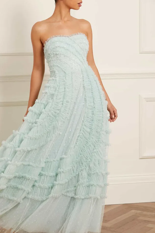 Needle and Thread Violet Shimmer Strapless Gown Green Women Embellished Dresses