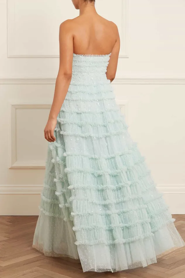 Needle and Thread Violet Shimmer Strapless Gown Green Women Embellished Dresses