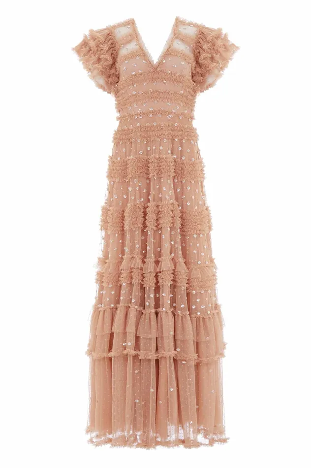 Needle and Thread Vivian VNeck Gown Beige Women Embellished Dresses Needle and Thread Vivian VNeck Gown Beige Women Embellished Dresses