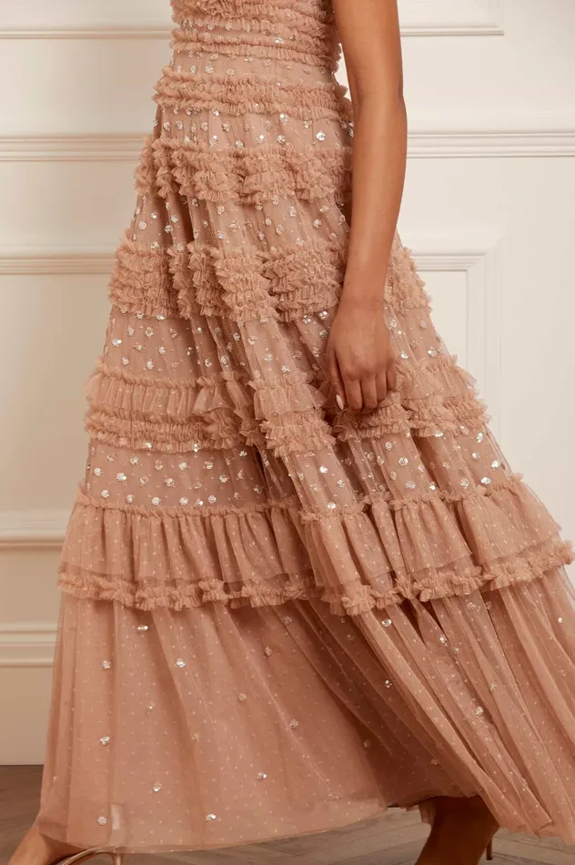 Needle and Thread Vivian VNeck Gown Beige Women Embellished Dresses Needle and Thread Vivian VNeck Gown Beige Women Embellished Dresses