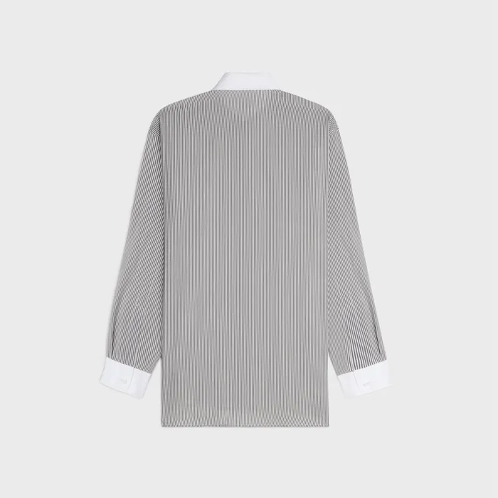 Oversized Shirt In Striped Silk White Black Women CELINE SHIRTS AND TOPS