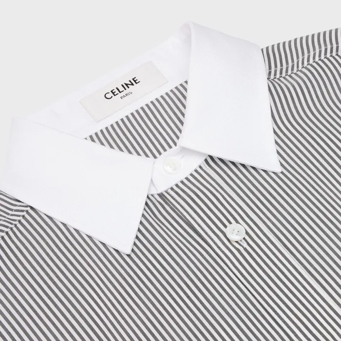 Oversized Shirt In Striped Silk White Black Women CELINE SHIRTS AND TOPS