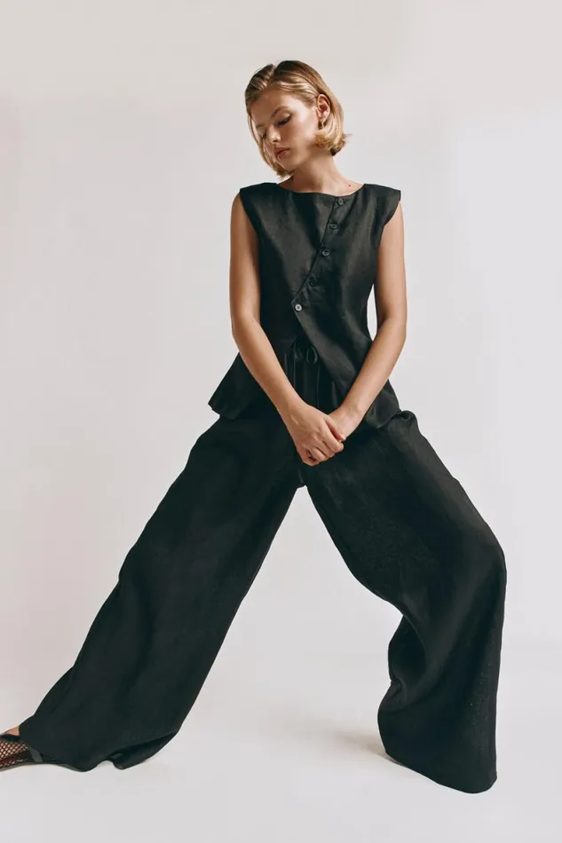 Pants Women VRG GRL Raya Linen Pants Black