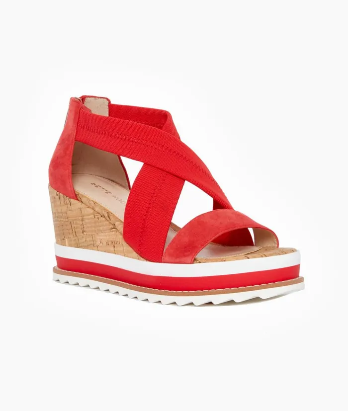 Pelle Moda Medina Wedge 8211 Flame Flame Kid SuedeStretch Mesh Women Wedges Pelle Moda Medina Wedge 8211 Flame Flame Kid SuedeStretch Mesh Women Wedges