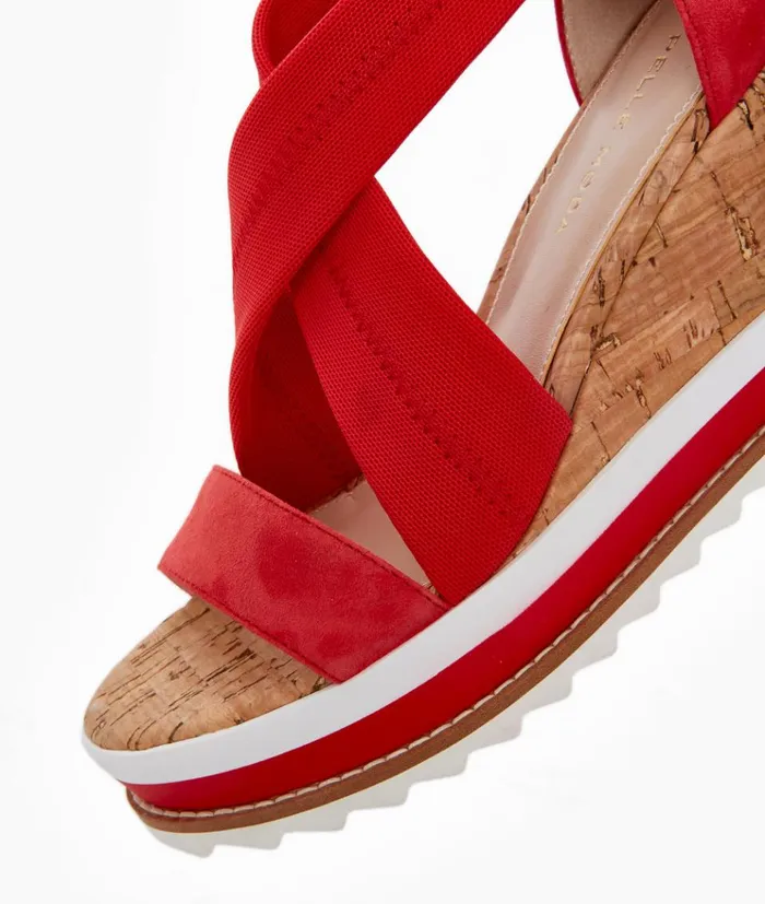 Pelle Moda Medina Wedge 8211 Flame Flame Kid SuedeStretch Mesh Women Wedges Pelle Moda Medina Wedge 8211 Flame Flame Kid SuedeStretch Mesh Women Wedges