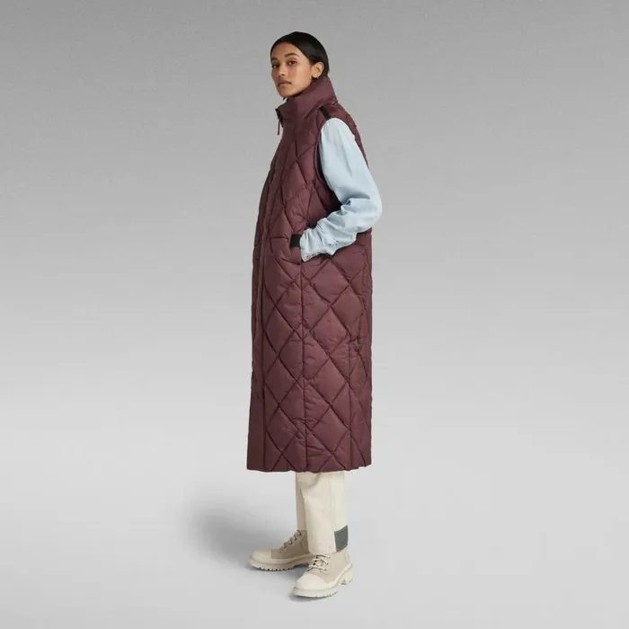 Puffer Jackets Women GStar RAW GWhistler Padded Extra Long Sleeveless Puffer Vineyard Wine