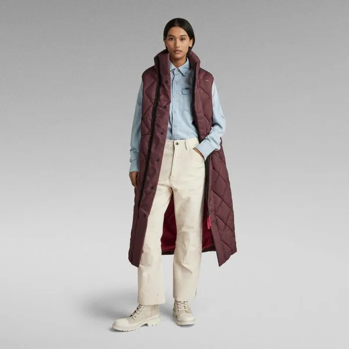 Puffer Jackets Women GStar RAW GWhistler Padded Extra Long Sleeveless Puffer Vineyard Wine