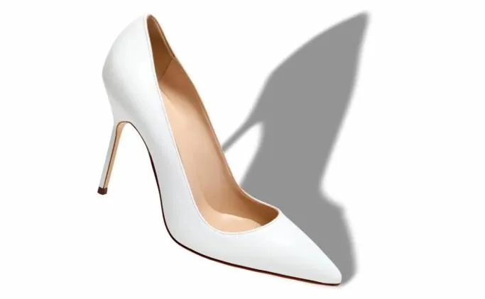 Pumps Women Manolo Blahnik BBWhite Calf Leather Pointed Toe Pumps