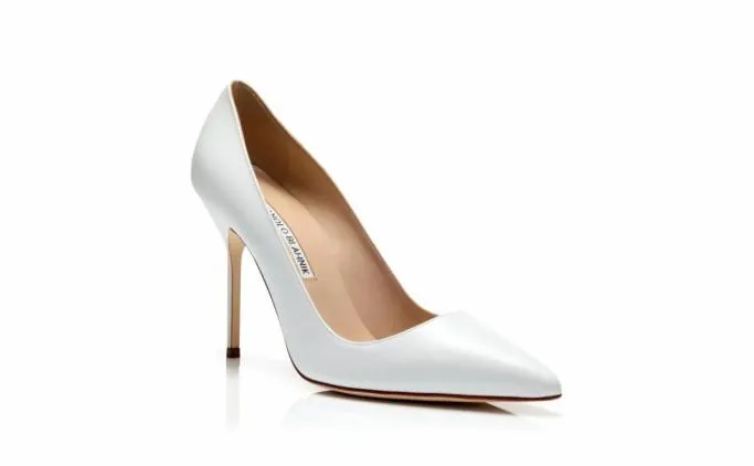 Pumps Women Manolo Blahnik BBWhite Calf Leather Pointed Toe Pumps Pumps Women Manolo Blahnik BBWhite Calf Leather Pointed Toe Pumps
