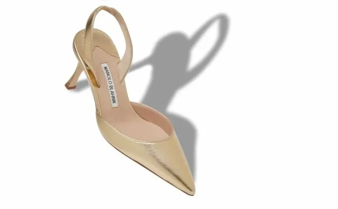 Pumps Women Manolo Blahnik CAROLYNE 70Gold Nappa Leather Slingback Pumps