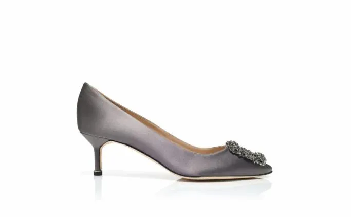 Pumps Women Manolo Blahnik HANGISI 50Grey Satin Jewel Buckle Pumps Pumps Women Manolo Blahnik HANGISI 50Grey Satin Jewel Buckle Pumps