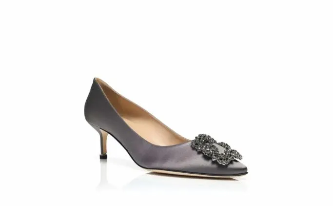 Pumps Women Manolo Blahnik HANGISI 50Grey Satin Jewel Buckle Pumps Pumps Women Manolo Blahnik HANGISI 50Grey Satin Jewel Buckle Pumps