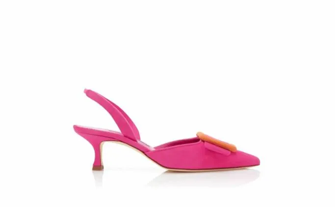 Pumps Women Manolo Blahnik MAYSLIBIPink And Orange Suede Buckle Slingback Mules Pumps Women Manolo Blahnik MAYSLIBIPink And Orange Suede Buckle Slingback Mules
