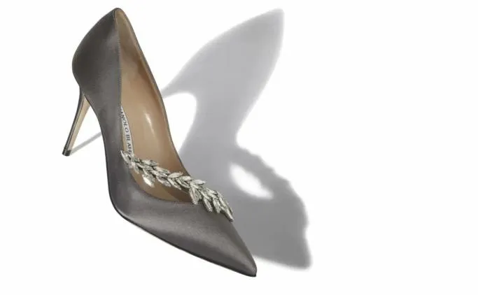 Pumps Women Manolo Blahnik NADIRAGrey Satin Jewel Buckle Pumps