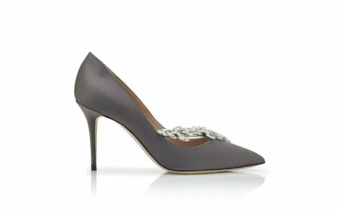 Pumps Women Manolo Blahnik NADIRAGrey Satin Jewel Buckle Pumps Pumps Women Manolo Blahnik NADIRAGrey Satin Jewel Buckle Pumps