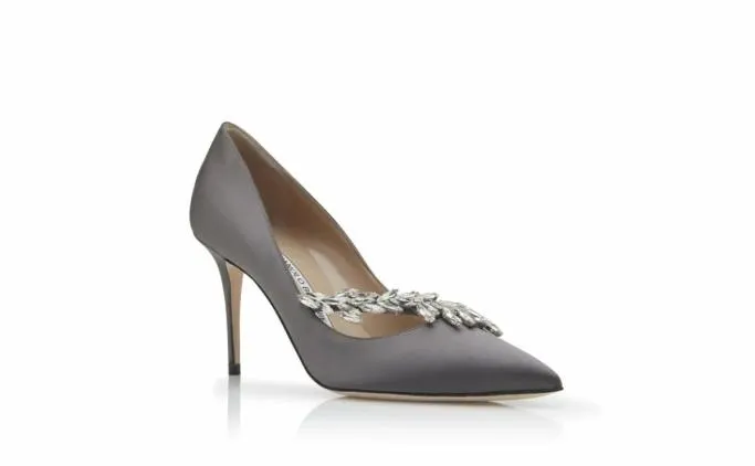 Pumps Women Manolo Blahnik NADIRAGrey Satin Jewel Buckle Pumps Pumps Women Manolo Blahnik NADIRAGrey Satin Jewel Buckle Pumps