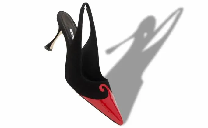 Pumps Women Manolo Blahnik ZABORUSBlack And Red Suede Swirl Detail Pumps