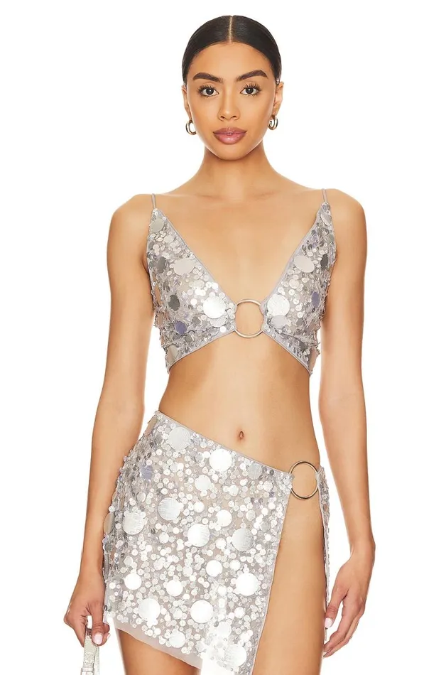 Quinn Embellished Crop Top Silver Women Lovers and Friends Tops