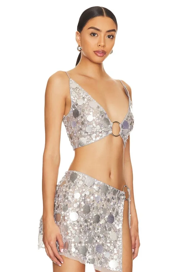 Quinn Embellished Crop Top Silver Women Lovers and Friends Tops