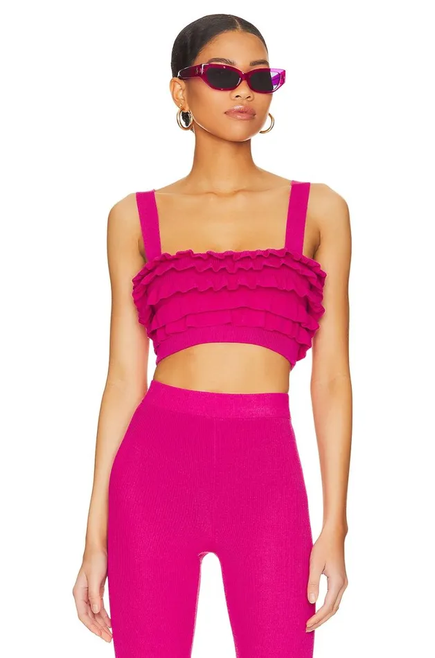 Razi Ruffle Knit Crop Top Hot Pink Women Lovers and Friends Tops