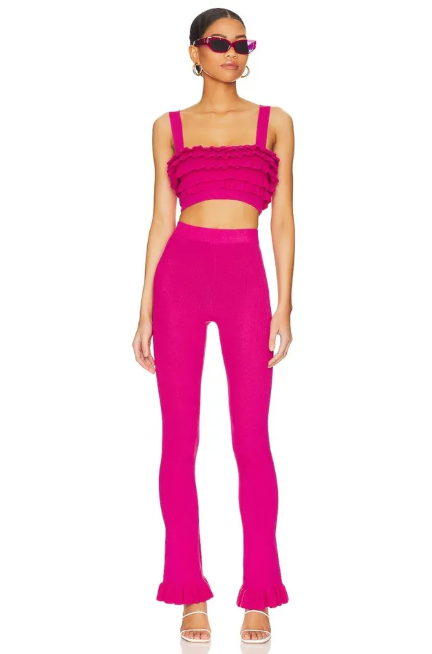 Razi Ruffle Knit Crop Top Hot Pink Women Lovers and Friends Tops