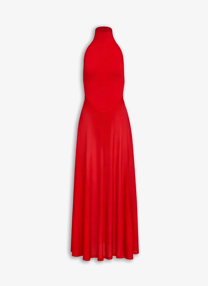 Red SHINY FLARED DRESS Women Alaa Dresses