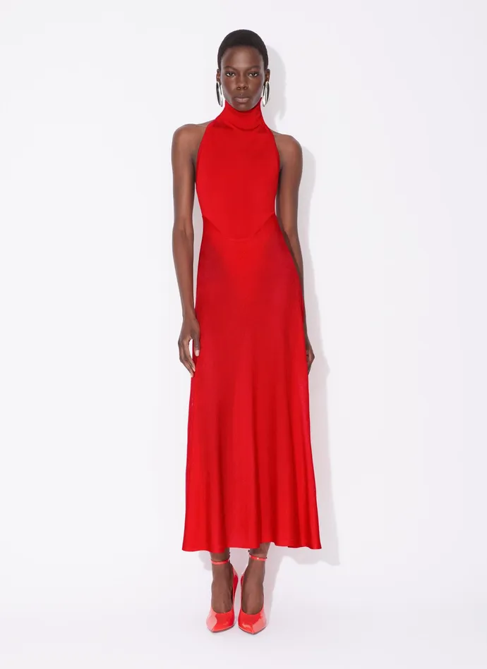 Red SHINY FLARED DRESS Women Alaa Dresses