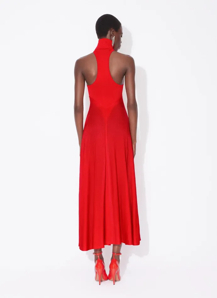 Red SHINY FLARED DRESS Women Alaa Dresses