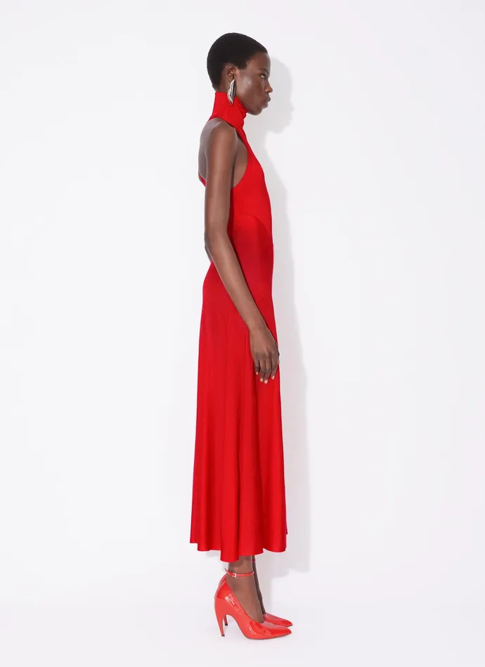 Red SHINY FLARED DRESS Women Alaa Dresses