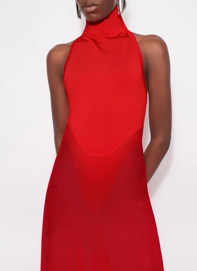 Red SHINY FLARED DRESS Women Alaa Dresses