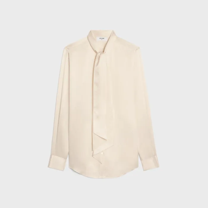 Romy Shirt In Satin Silk Off White Women CELINE SHIRTS AND TOPS