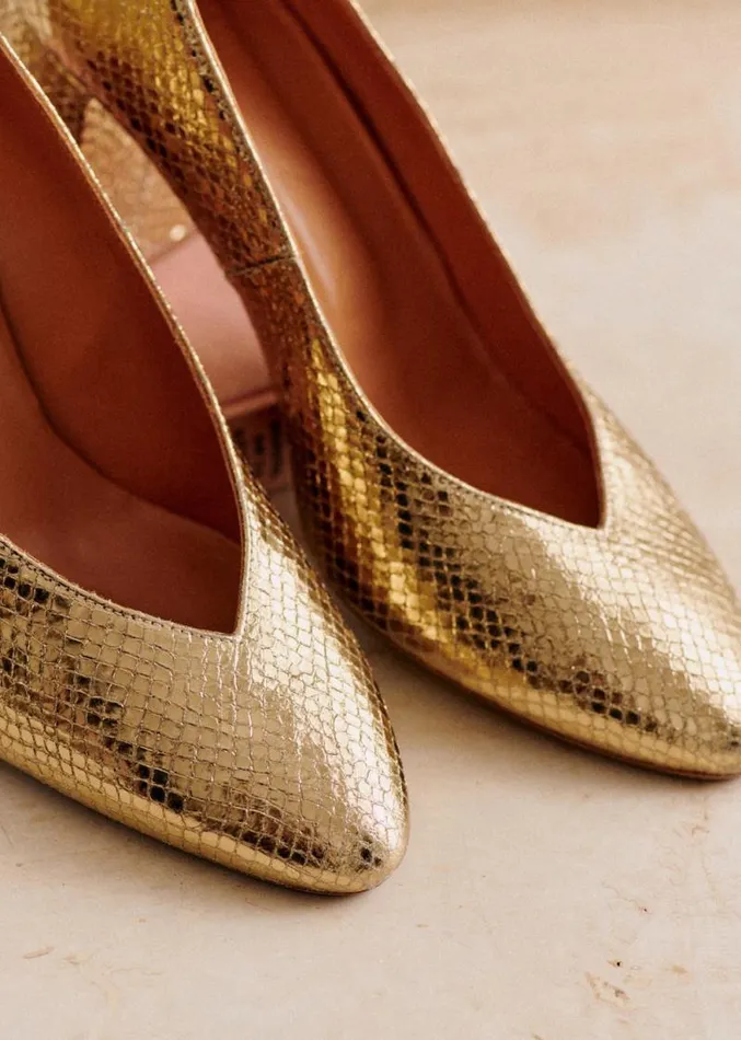 Szane Babies Ballerinas and Pumps Womens Alice Heel Pumps Embossed Gold