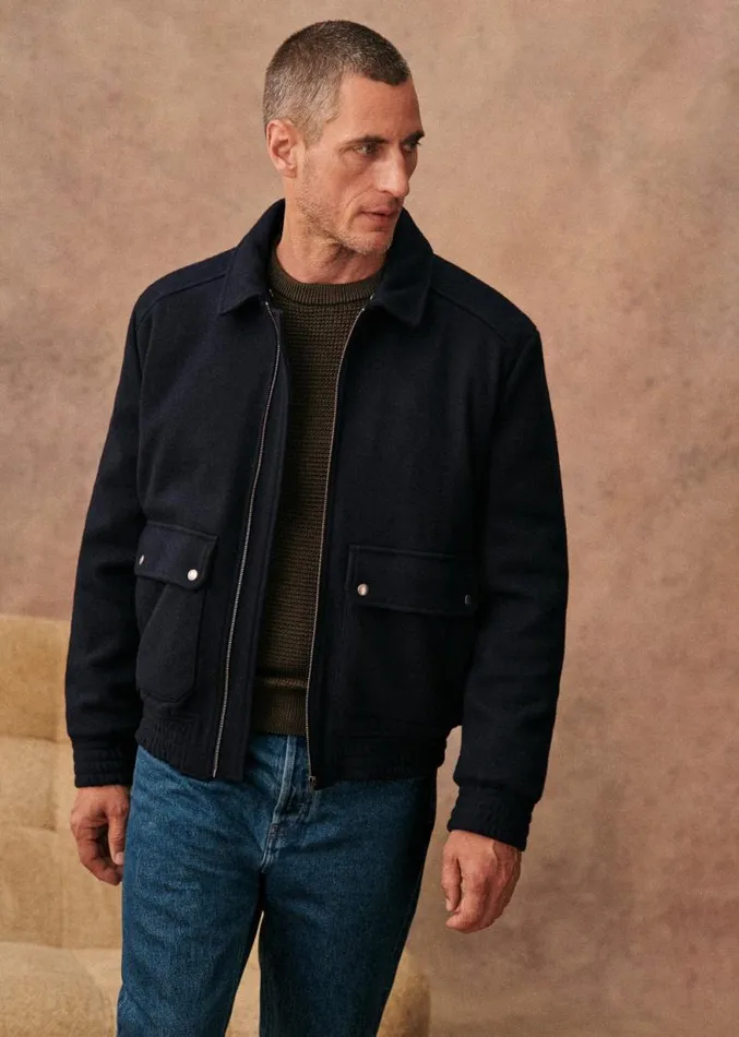 Szane Jackets and Coats Mens Horace Jacket Navy With Black Collar