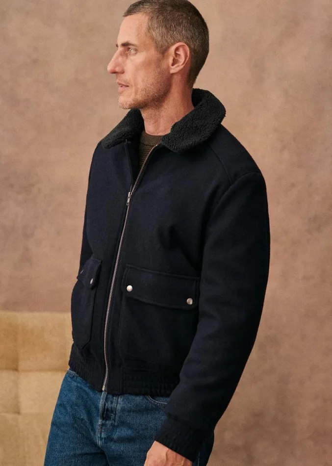 Szane Jackets and Coats Mens Horace Jacket Navy With Black Collar