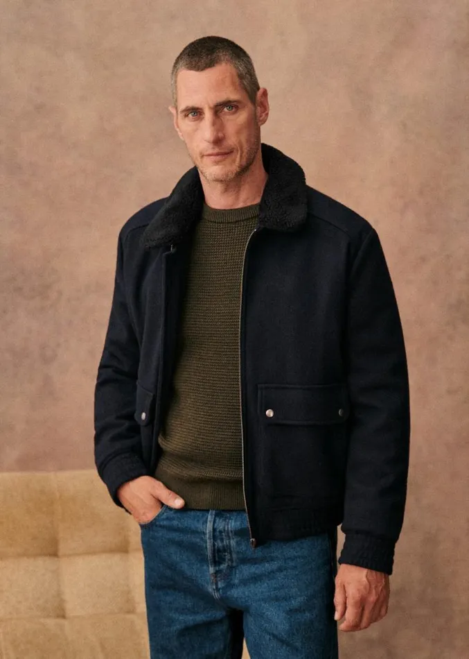 Szane Jackets and Coats Mens Horace Jacket Navy With Black Collar