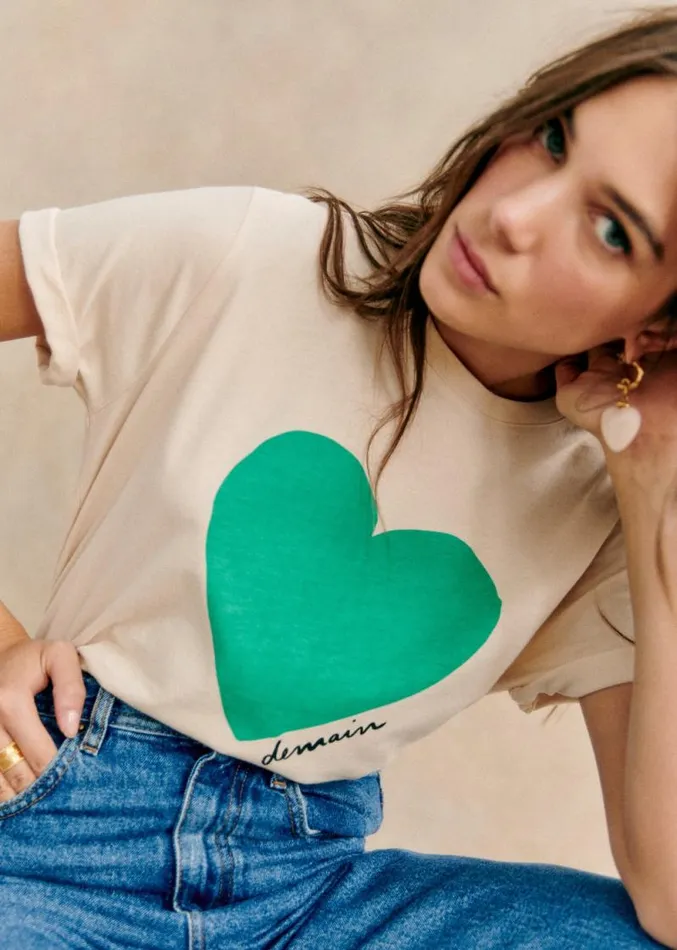 Szane Tshirts and Bodysuits Womens Coeur Demain TShirt 8211 Solidarity Creation Creamgreen