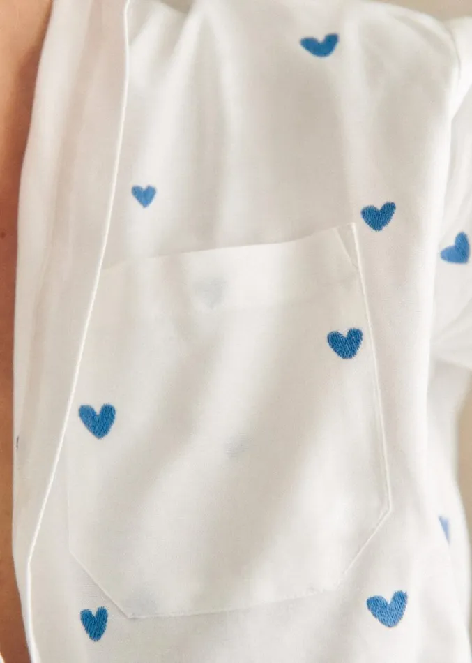 Szane Tops Womens Max Shirt Embroidered Blue Hearts