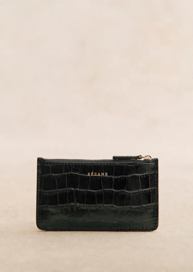 Szane Wallets Womens Large Alfred Card Holder Black Crocodile Print