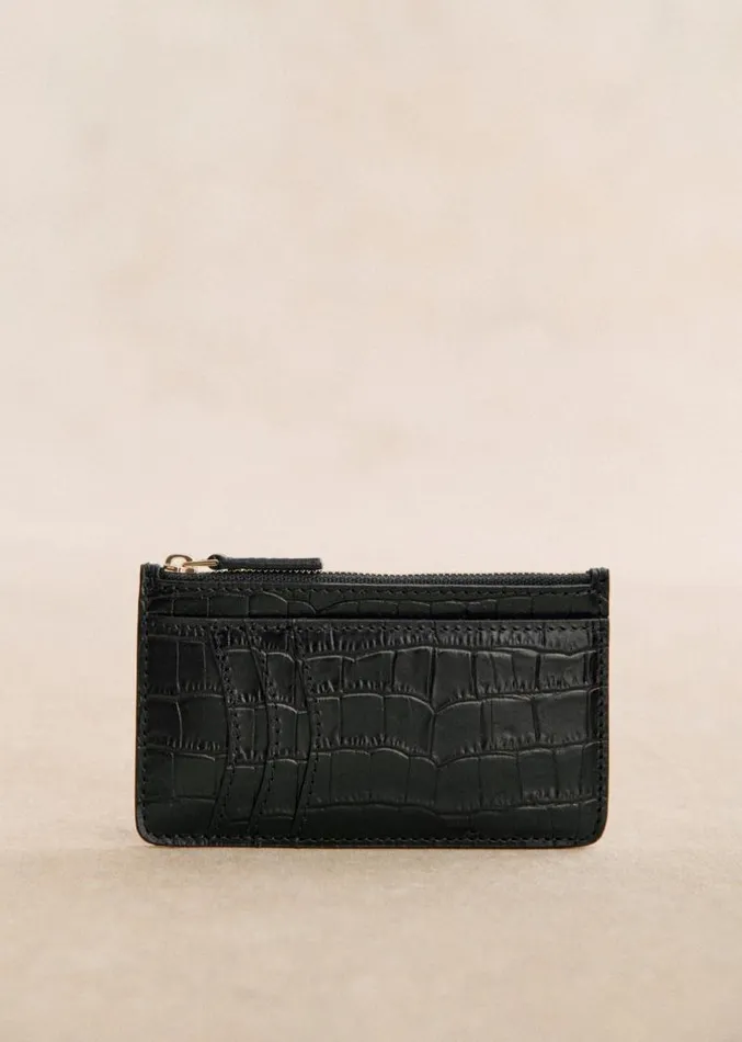 Szane Wallets Womens Large Alfred Card Holder Black Crocodile Print