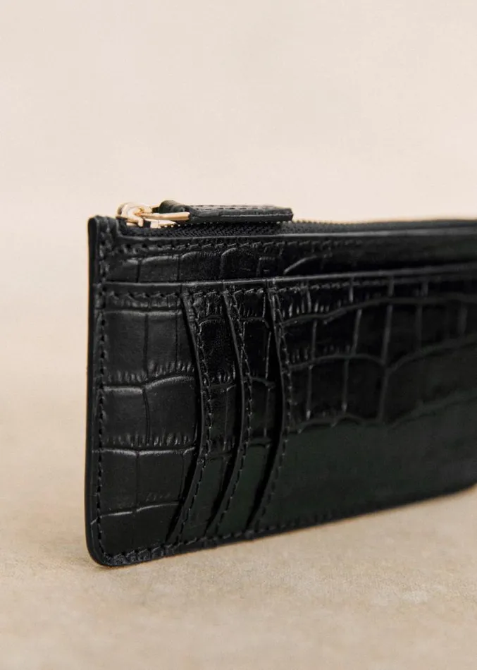Szane Wallets Womens Large Alfred Card Holder Black Crocodile Print