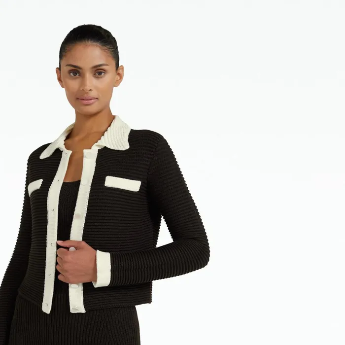 Safiyaa Artemis Dark Mocha and Ivory Crochet Jacket Women Jackets and Coats