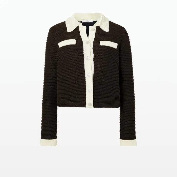Safiyaa Artemis Dark Mocha and Ivory Crochet Jacket Women Jackets and Coats