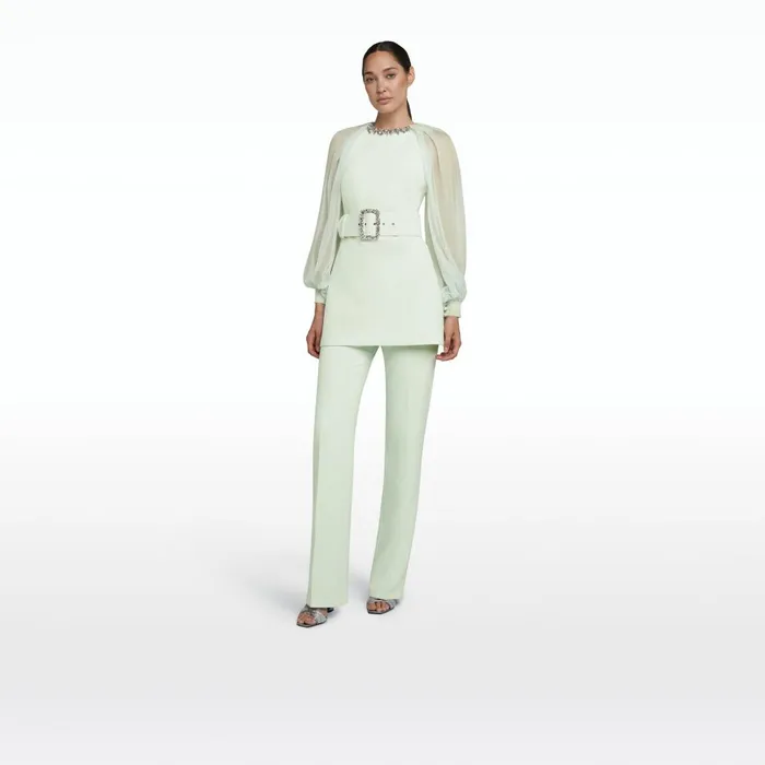 Safiyaa Caoimhe Spearmint Top With Embroidered Belt Women Tops