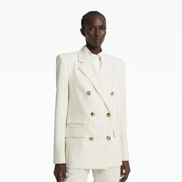 Safiyaa Ellan Ivory Pinstripe Jacket Women Jackets and Coats
