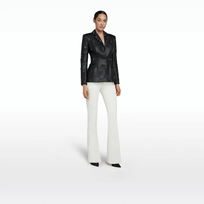 Safiyaa Emma Black Vegan Leather Embroidered Jacket Women Jackets and Coats